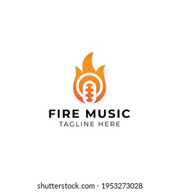 Creative flat fire music Logo design template