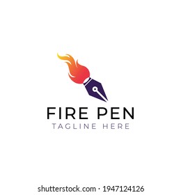Creative flat fire pen Logo design template.