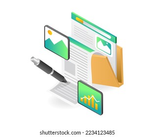 Creative flat isometric illustration concept create website blog page