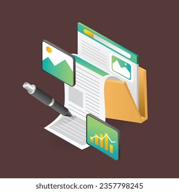 Creative flat isometric illustration concept create website blog page