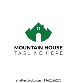 Creative flat mountain house Logo design template