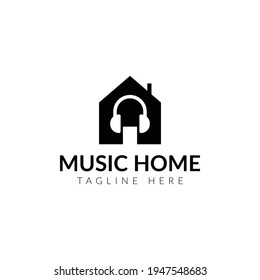 Creative flat music home Logo design template