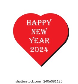 creative flat new year 2024 red heart with shadow