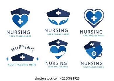 Conjunto vectorial de diseño de logotipo de enfermería plana