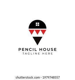 Creative flat pencil house Logo design template