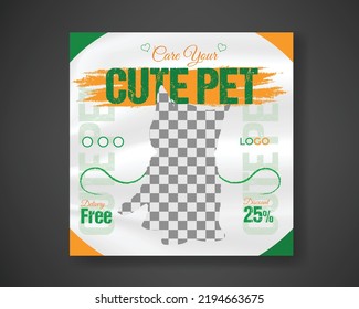 Creative flat pet adoption shop social media post template design and promotional veterinary clinic with editable background