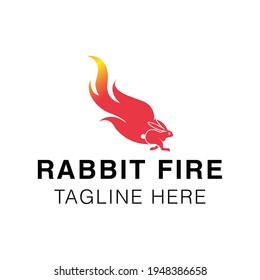 Creative flat rabbit fire Logo design template