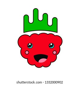 Creative flat raspberry vector illustration in kawaii style.