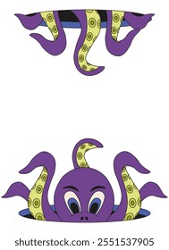 Creative flat style art with octopus in deep sea. Psychedelic surrealism vector illustration. Neo brutalism octopus template design. EPS 10