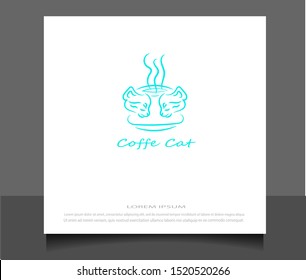 Creative flat style of coffe cat logo icon vector ilustration template. Modern line sketch in eps 10.