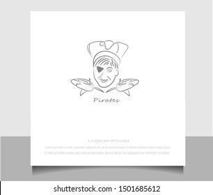 Creative flat style of girl pirates  logo icon vector ilustration template. Modern line sketch in eps 10.
