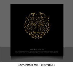 Creative flat style of girl witch logo icon vector ilustration template. Modern line sketch in eps 10.