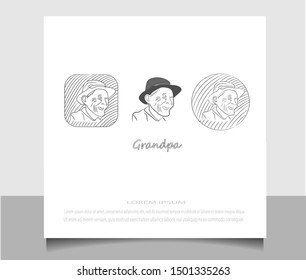 Creative flat style of grand pa logo icon ilustration vector template. Modern line sketch in eps 10.