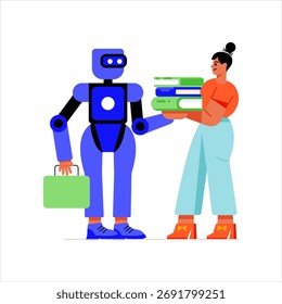 Kreative flache Stil Illustration der Roboter-Lieferung