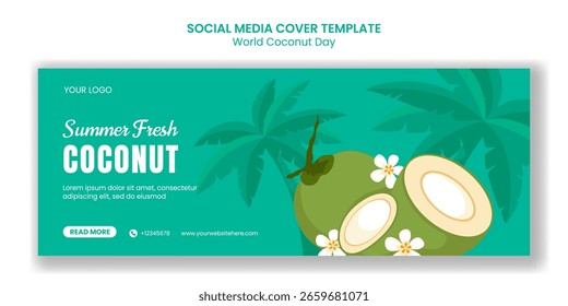 Ilustração de estilo plano criativo para o Dia Mundial do Coco Social Media Cover Content
