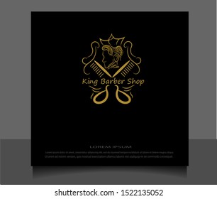 Creative flat style of king barber shop logo icon vector ilustration template. Modern line sketch in eps 10.