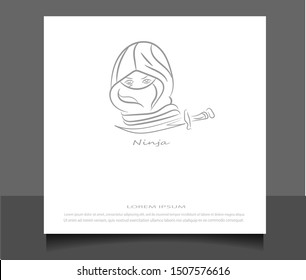 Creative flat style of ninja logo icon vector ilustration template. Modern line sketch in eps 10.