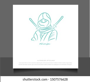 Creative flat style of ninja logo icon vector ilustration template. Modern line sketch in eps 10.