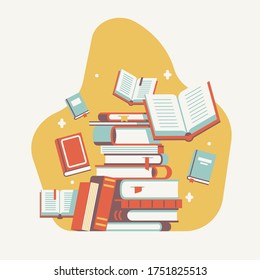 Creative flat style vector illustration on books in limited soft color palette. Knowledge and reading concept visual