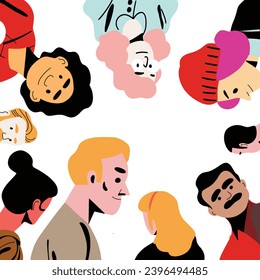 A creative flat style vector illustration concept for a agency. The collection features creative individuals in a relaxed group brainstorming session. A diverse group of young men and women
