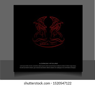 Creative flat style of witch girl logo icon vector ilustration template. Modern line sketch in eps 10.