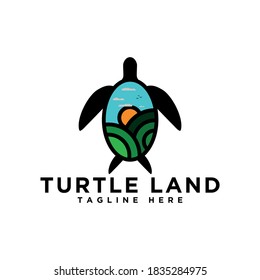 creative flat turtle land logo design