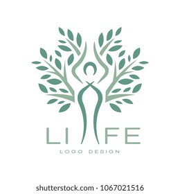 Creative flat vector emblem for yoga studio or meditation center. Abstract life logo design. Alternative medicine and wellness concept. Harmony with nature