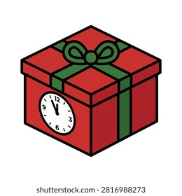 Creative flat vector icon showing a gift box held in a hand, symbolizing giving, sharing, and celebration during Christmas and New Year. Perfect for charity campaigns, holiday promotions, greeting cards, websites, mobile apps, stickers, and festive commercial designs.