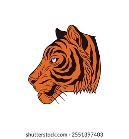 Creative Flat Vector Illustration of a Fierce Tiger head with a Clean White Background, Ideal for Graphic Design and Branding Needs