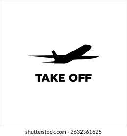 Creative flight logo with plane take off illustration in black circle design for air transport brand including aviation graphic, vacation tour concept, and simple modern travel logotype