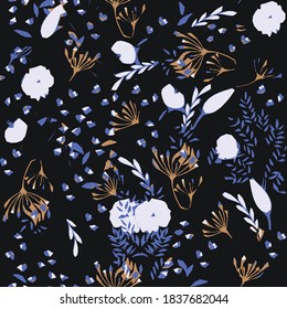 Creative floral  art seamless pattern with meadow florals shapes and textures. Collage. Vector