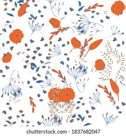 Creative floral  art seamless pattern with meadow florals shapes and textures. Collage. Vector