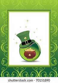 creative floral background with gold coins earthenware, leprechaun hat