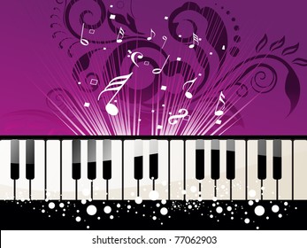 creative floral background with musical notes, piano