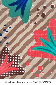 Diseño floral creativo en un fondo a rayas. Flores de lirio. Motivo gráfico botánico abstracto. Textura para impresiones de moda. Ilustración del vector