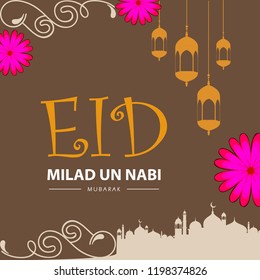 Creative Floral frame based on Line Art design vector abstract with nice and creative floral frame design illustration in a background with the text of eid and Milad-Un-Nabi and Eid