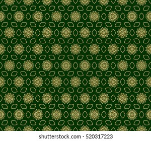 creative floral geometric ornament. seamless vector pattern. green, gold color. for wallpaper, invitation