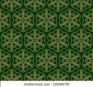 creative floral geometric ornament. seamless vector pattern. green, gold color. for wallpaper, invitation