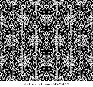 creative floral geometric pattern. seamless vector illustration. black and white color