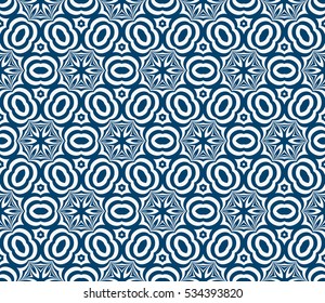 Creative floral geometric seamless pattern. psychedelic vector illustration. Blue, white. For design, wallpaper