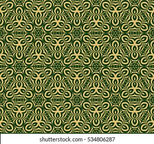 Creative floral geometric seamless pattern. psychedelic vector illustration. gold, green. For design, wallpaper