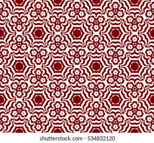 Creative floral geometric seamless pattern. psychedelic vector illustration. Red, white. For design, wallpaper