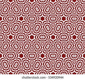Creative floral geometric seamless pattern. psychedelic vector illustration. Red, white. For design, wallpaper
