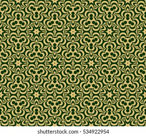 Creative floral geometric seamless pattern. psychedelic vector illustration. gold, green. For design, wallpaper