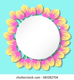 Creative floral greeting card in bright retro 80s colors - vector eps 10, cut paper art style