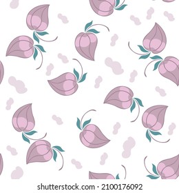 Creative floral layout. An unusual pattern of lilac  color looks like buds, seeds, leaves, peppers, white background. Can be used for wallpapers, web backgrounds, textiles. Vector illustration