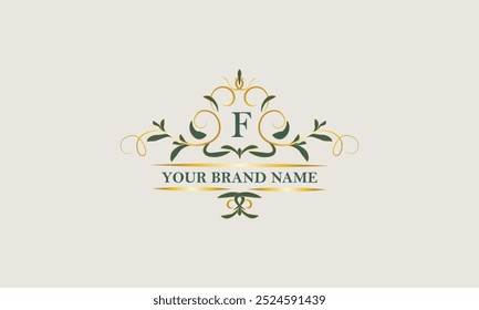 Diseño creativo del logotipo floral con la letra inicial F. Monograma del Vector de la belleza, Plantilla para cualquier compañía, boda, moda, joyería, boutique.