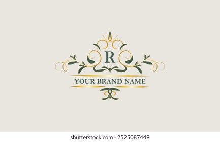 Diseño floral creativo del logotipo con la letra inicial R. monograma del Vector de la belleza, Plantilla para cualquier compañía, boda, moda, joyería, boutique.