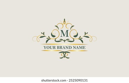 Creative floral logo design with initial letter M. Beauty vector monogram, template for any company, wedding, fashion, jewelry, boutique.