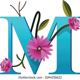 Creative floral M logo icon art illustration